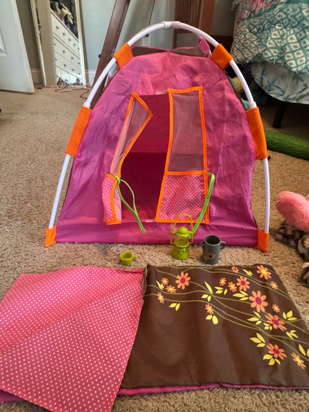 Our Generation Pink and Brown Polka Dot Camping Set for 18” Doll